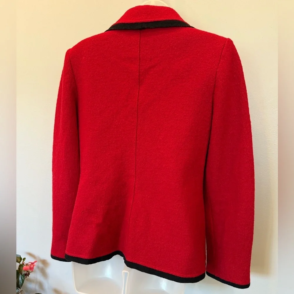 Grace Elements 100% Wool Red Blazer with Black Trim - Size 10